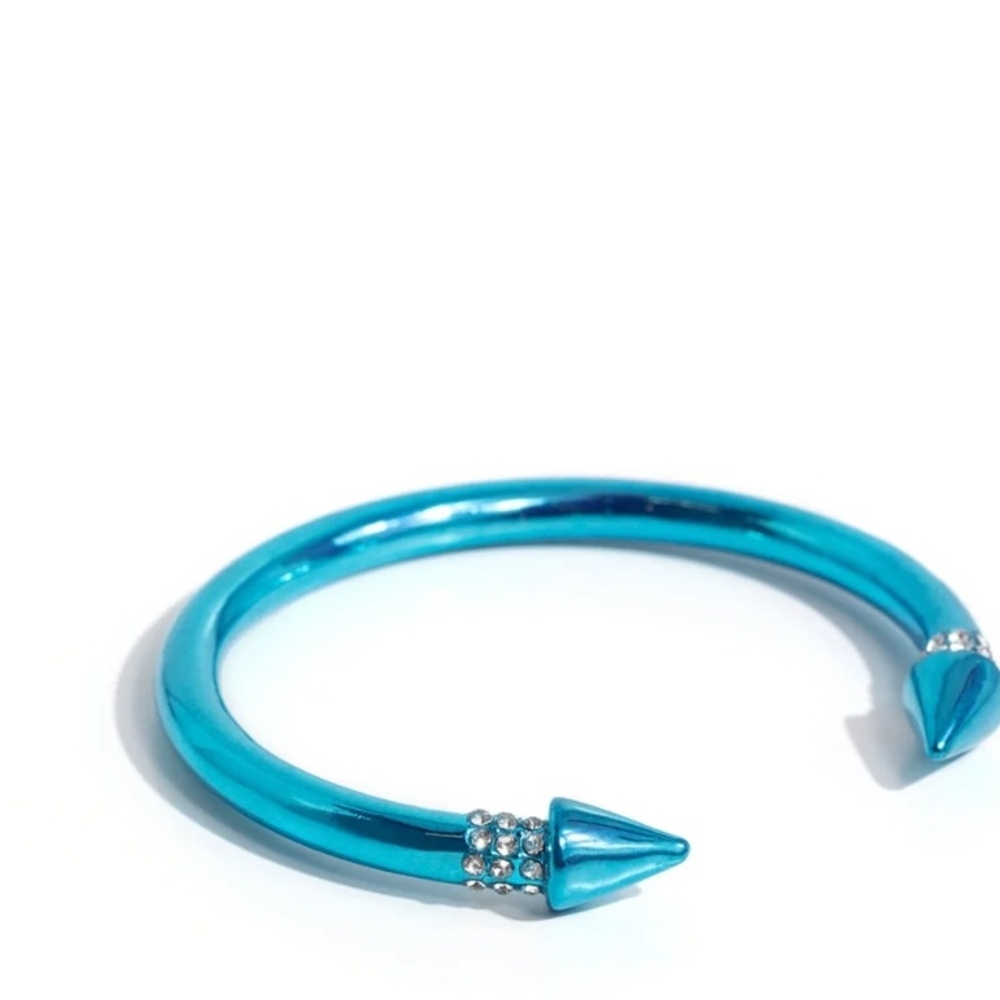 Paparazzi Blue Cuff Bracelet with Rhinestone Accents Punky Plot Twist Metallic